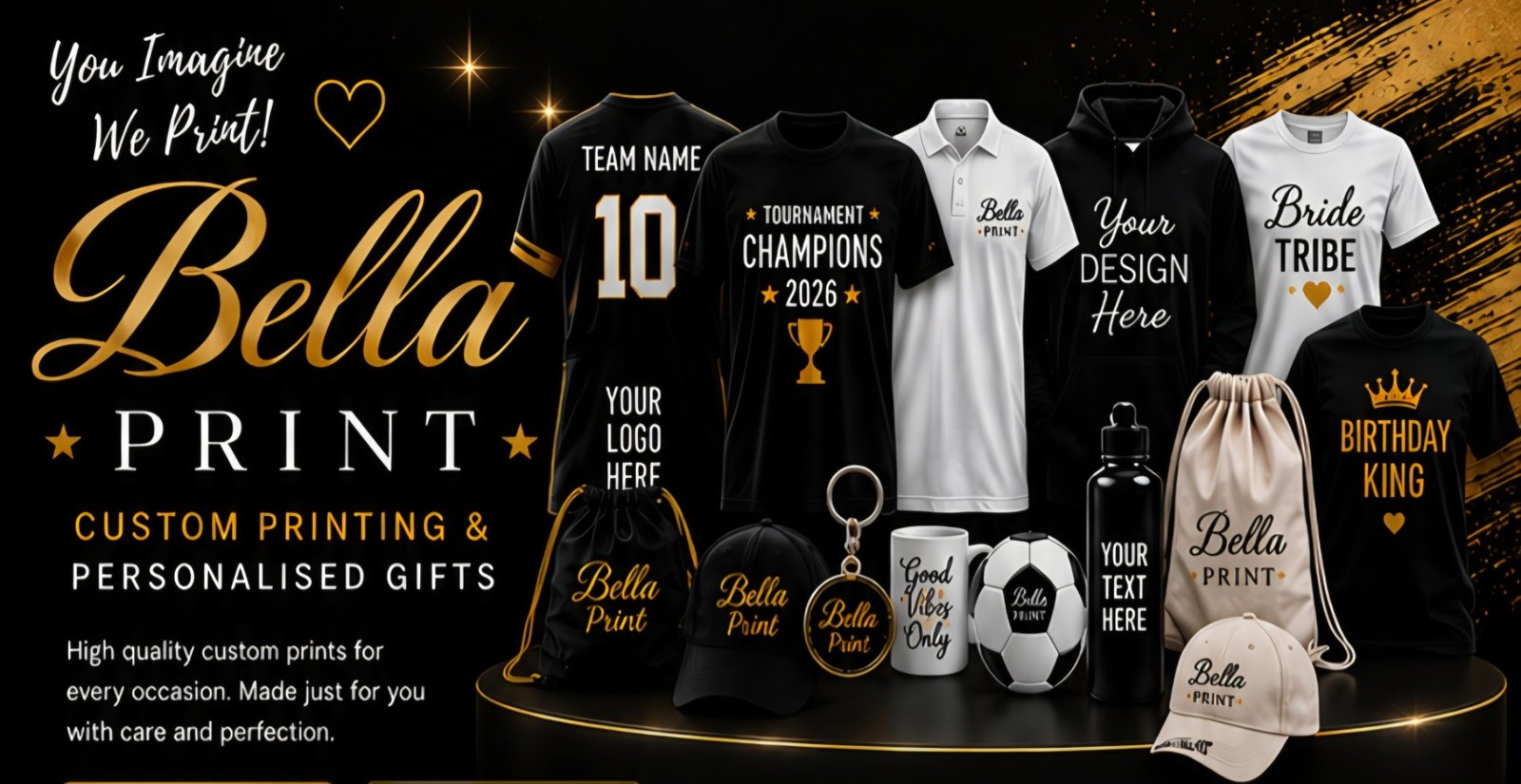 Bella Print custom merchandise showcase